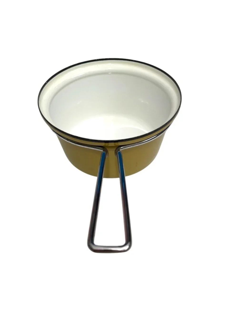 Vintage olive green  Enamel Saucepan With Metal Handle - Retro Kitchen Cookware